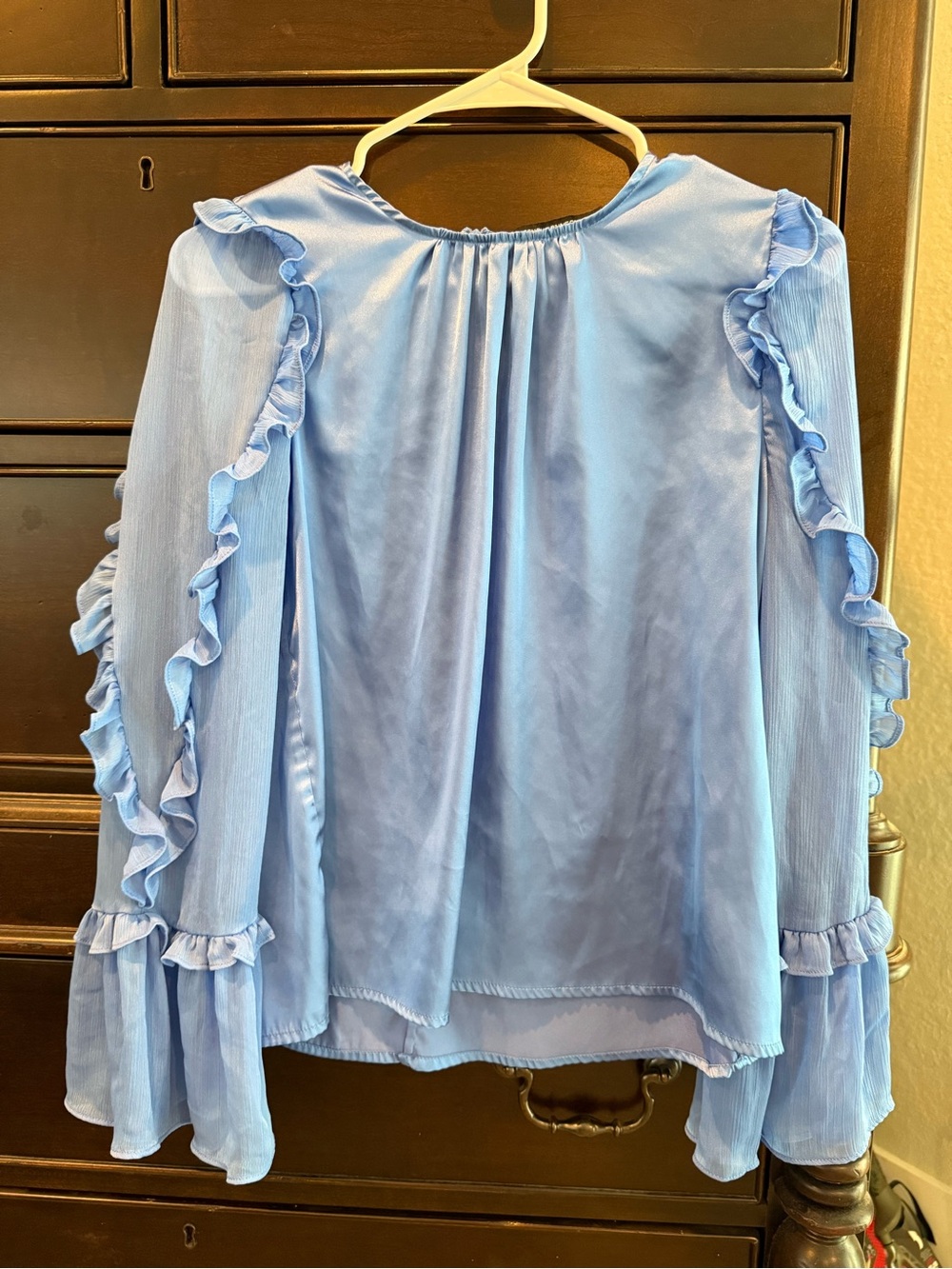 French Connection Sky Blue Ruffle-Trim Blouse